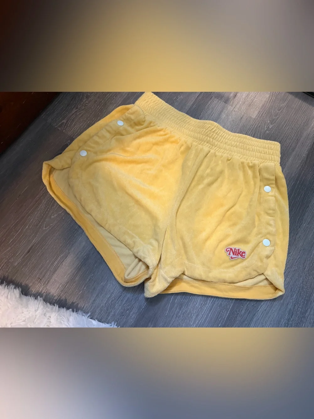 Y2K Vintage Athletic Nike Yellow Velour Shorts — Women’s Medium